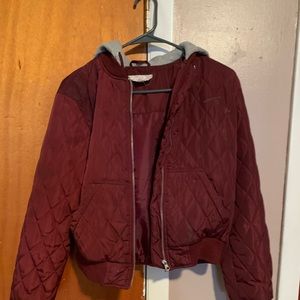 Red hooded winter jacket